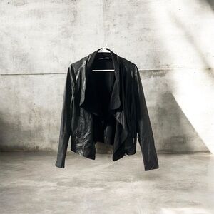 Bagatelle Black Leather Draped Jacket